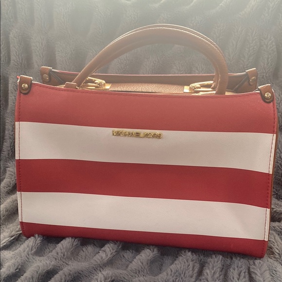 Michael Kors Red and White Striped Women's Bag - Picture 1 of 14